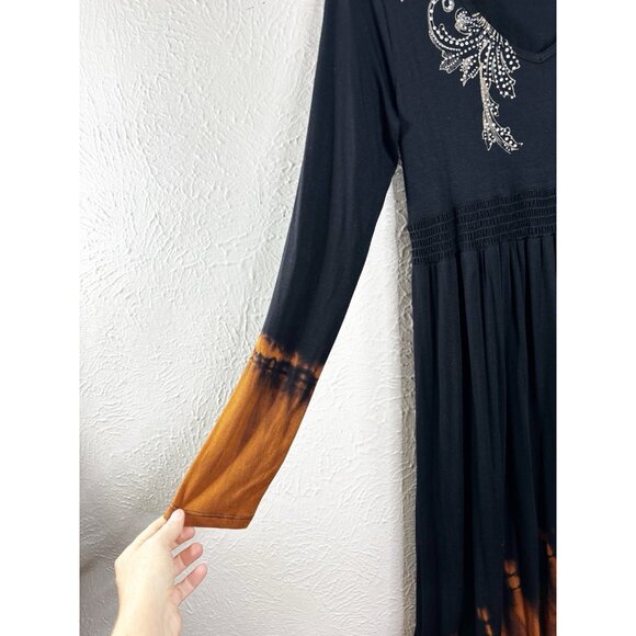 Vocal Large Goth Hi-low Dress Embellished Wings Soft Rayon/Span USA Black Unworn - Picture 3 of 9